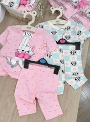 CB204-COmbo 2 bộ thun cộc tay bé gái xanh hồng hoạ tiết mèo mickey