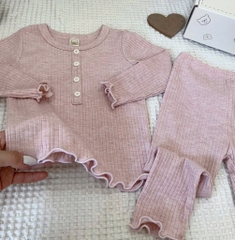 BT607-Bộ thun tăm dài tay thu đông bé gái 4 màu