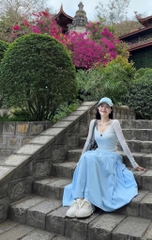 🌿SET499- Set VÁY CV DÚM XÒE 3 TẦNG mix áo dài tay