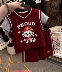 BT983-Combo 2 bộ phối cotton viền đỏ cộc tay cho bé