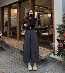 Quan091-Quần dạ xám cạp chun dáng suông