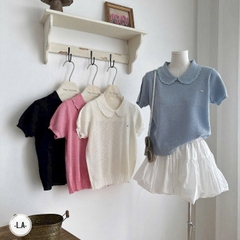 A347- Áo len Mongtoghi viền ren 4 màu tag kim loại