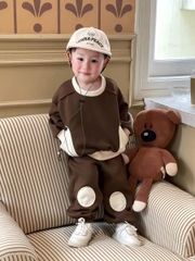 BT658- Bộ nỉ haida dài tay thu đông bé trai phối màu nâu trắng