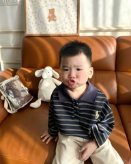 Cb423-Combo 2 áo polo dài tay kẻ ngang cho bé