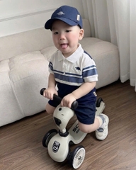 KEM MU- BT1002- Bộ polo KL thêu màu than phối trắng quần cộc