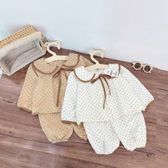 CB390- Combo  2 pijama xô đũi chấm bi vàng be bé gái