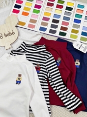 CB398-Combo 4 áo thun dài tay cao cổ bé trai thêu gấu