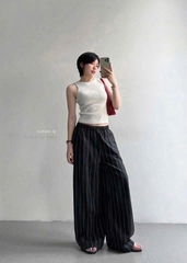 QUAN111-Quần suông kẻ đen cạp chun