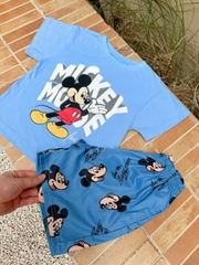 BT485- Bộ áo cotton Mickey mouse xanh lá mix quần cua bé trai