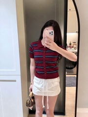 A754- Áo len cộc màu đỏ kẻ nhỏ