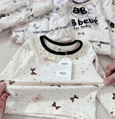 CB174-Combo 2 bộ NƠ VIỀN REN dài tay chất zip bé gái