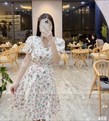 Đầm hoa hồng cổ V 2 lớp đai rời