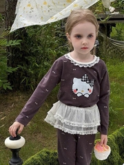 Cb420- Combo 2 bộ gái dài tay viền ren màu nâu hoa chất zip