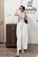 Set711-Set áo thun đan dây phối quần gió cạp chun trắng