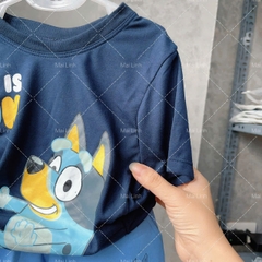 BT253-Bộ full cotton BLUE cạp chun quần xanh mint