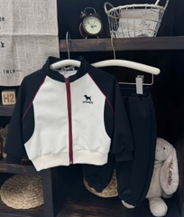 BT735- Bộ nỉ bé trai áo khoác kéo khoá phối quần chun bo ống 2 màu đen đỏ