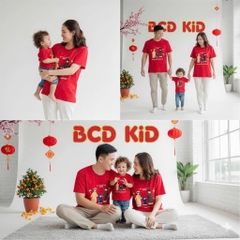 A559-Áo thun gia đình màu đỏ đô cộc tay Tết sum vầy