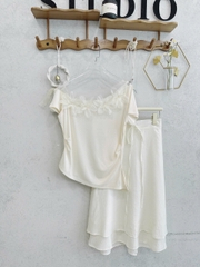 SET738- Set áo tăm đính hoa thủ công phối chân váy trắng 2 lớp