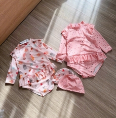 CB318- Combo 2 bộ bơi bé gái liền mảnh tài tay tông hồng