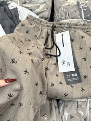 QUAN034-Quần sọc in nơ cạp chun dáng suông dài chuẩn 100cm