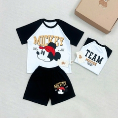 BN112- Bộ cotton MICKEY đen trắng mix quần cua