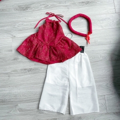 TRUNG THU-SETKID054-Set áo yếm đỏ bé gái đính cườm kèm quần trắng,tặng kèm mấn
