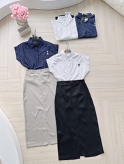 😚☘️☘️☘️SET513- SET SƠ MI TAY vạt thêu gấu mix CV bút chì