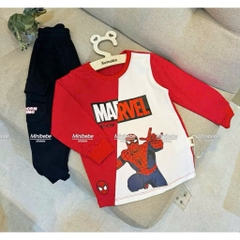 [ĐẾN 30kg]BT730-  Bộ phối trắng-đỏ áo cottom mix quần nỉ nhện