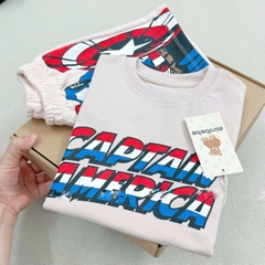 BT158-Bộ áo cotton CAPTAIN màu hồng ruốc mix quần nỉ cua