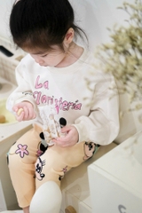 Bn148- (8-25kg)- Bộ nỉ thu đông dài tay bé gái Mickey cam trắng VNXK