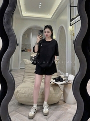SET498- Bộ cộc trơn cổ tròn chất mì hàn thêu tag ngựa