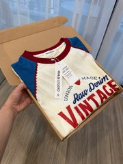A654-Áo thun giấy dáng dài xanh trắng VINTAGE