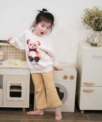 BN159-(8-26kg) Bộ nỉ thu đông bé gái gấu trắng phối quần thun nâu VNXK