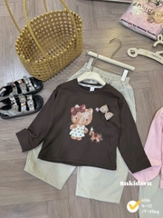 damgai12- Bộ đính nơ sz đại mix quần bom kaki 2 maiu bé gái
