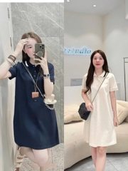 🌿Dam175- Váy Polo Suông 2 Màu Basic thêu tag