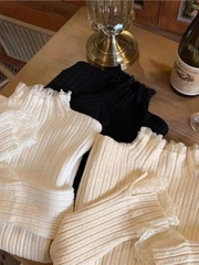 A372- Áo len lông thỏ bèo viền ren 3 màu Quảng Châu