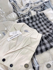 SET926-SET áo vest be mix ĐẦM MAXI dây kẻ nâu