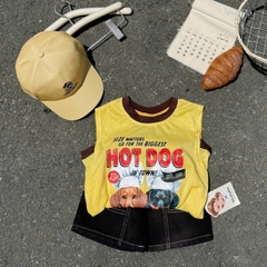 BT980-Bộ ba lỗ HOTDOG vàng nâu TẶNG KÈM MŨ cho bé trai