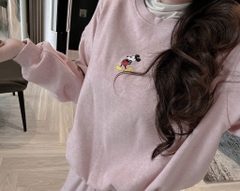 SET811- Bộ mặc nhà áo nỉ díp lông màu hồng phối quần suông