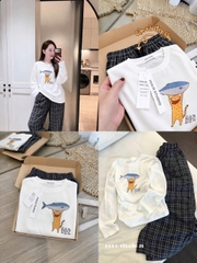 Set1048- Bộ mặc nhà áo thun dài phối ưuaanf suông