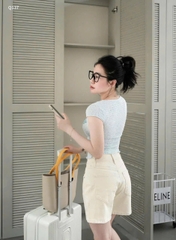 Quan050- Quần short jeans  trắng gạo mác da full tem nhà máy