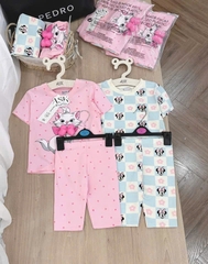CB204-COmbo 2 bộ thun cộc tay bé gái xanh hồng hoạ tiết mèo mickey