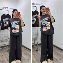 SET477-Set zip màu ghi MODI in lụa quần suông mix áo suông