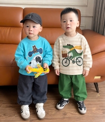 BT1089- Combo 2 bộ cotton CÁ SẤU mix CÚN dài tay