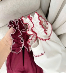 CB343- Combo 2 bộ cotton trắng đỏ bé gái thêu chữ  Thelala