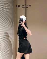 Quan044- Quần short jeans đen hàng máy full tem