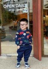 Bn167- (10-26kg)  Bộ thu dài tay thu đông bé trai hoạ tiết siêu nhân xanh  VNXK