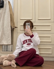 Set1060- Set nỉ haida Ny xám phối quần đỏ suông