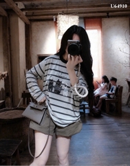A648- Áo thun giấy dài tay trắng kẻ ngang freesize