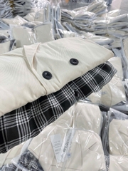 SET926-SET áo vest be mix ĐẦM MAXI dây kẻ nâu